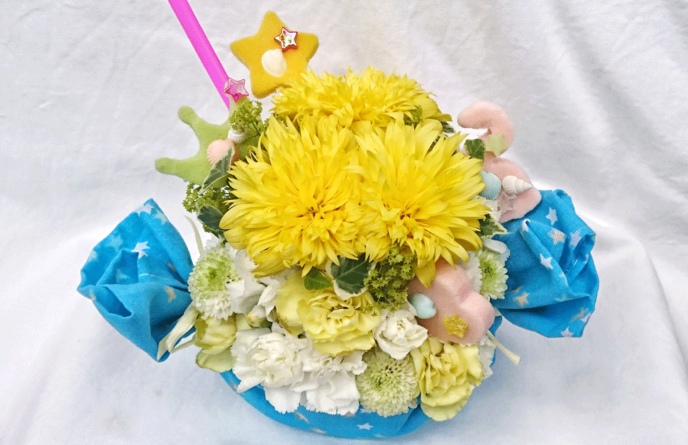 お花で作る、夏祭りレモンソーダーかき氷